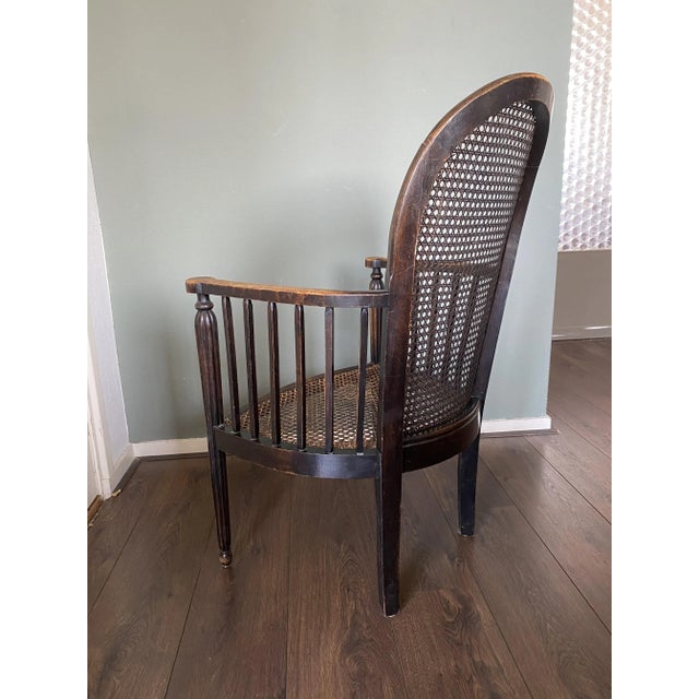 Black Vintage Art Deco Wood and Rattan Easy Chair, 1920s For Sale - Image 8 of 15