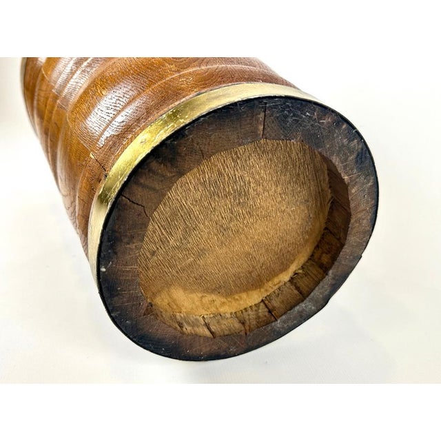 Vintage Oak and Brass Umbrella Stand, 1960s For Sale - Image 9 of 11