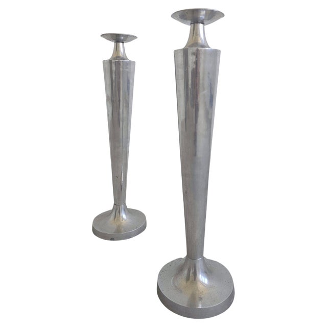 Large Cast Aluminum Candlestick Holders, 1980s, Set of 2 For Sale