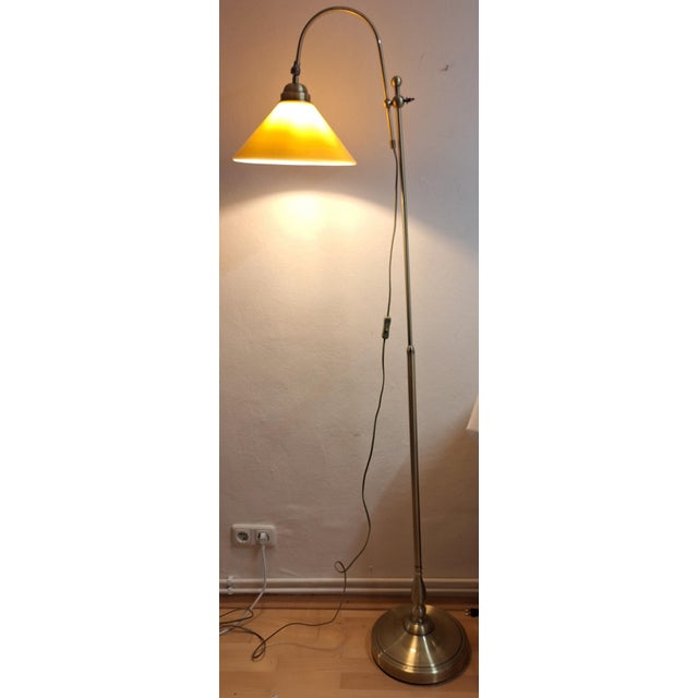 1980s Vintage Height-Adjustable Floor Lamp with Metal Frame and Yellow Glass Shade, 1980s For Sale - Image 5 of 7
