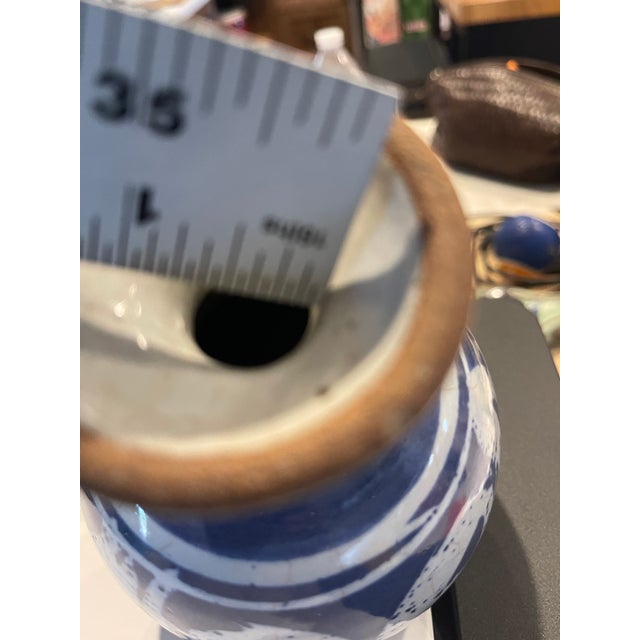 1980s Blue & White Hand Painted Stoneware Studio Pottery Hummingbird Feeder For Sale In Santa Fe - Image 6 of 7