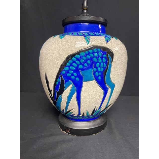 Charles Catteau 1920s Charles Catteau Boch Freres Art Deco Blue Deer Lamp For Sale - Image 4 of 12