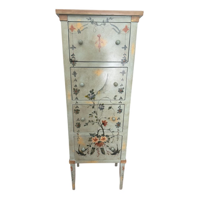 Late 20th Century Green Painted Tall Cabinet.with Four Drawers For Sale