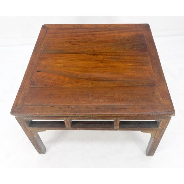 Wood Square Solid Teak Chinese 19th Century Occasional Coffee Lamp Side Table Patina For Sale - Image 7 of 11
