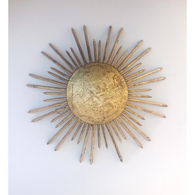 1960s Small Spanish Gold-Leaf Gilt Metal Sunburst Fixture or Sconce, 1960s For Sale - Image 5 of 5