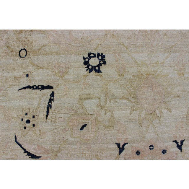 Textile Vintage Tabriz Rug With Beige Field and Deep Indigo Accents Geometric Design For Sale - Image 7 of 13