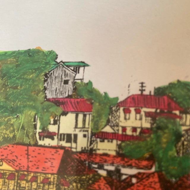 1980s Michael Donelan Watercolor "Grenada Seaside" — Panoramic Dark Wood Frame For Sale - Image 9 of 12