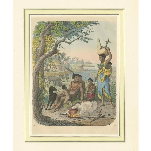 Title: "South African Family Gathering: A Glimpse into 1852 Tribal Life" : This evocative print, titled "South African...