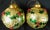 Beautiful set of two medium vintage gold foil shmmer glass ornaments with hand painted red & green mistletoe. They are...