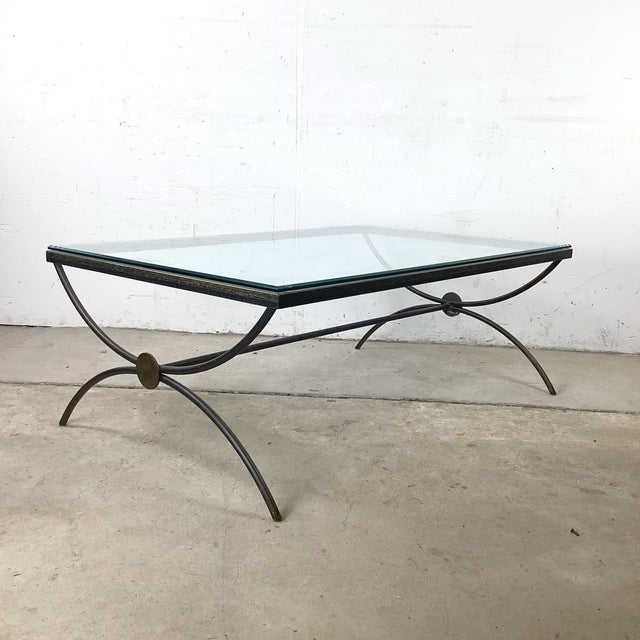 Sculptural Patinated Iron and Beveled Glass Coffee Table For Sale - Image 9 of 14