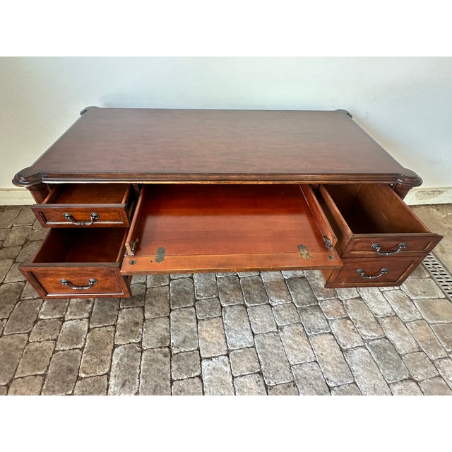1980s 1980s 61” Ethan Allen Federal Executive Style Cherry Computer Writing Desk For Sale - Image 5 of 8