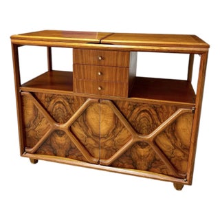 1960s Daniel Jones Nyc Attrib. Mid Century Modern Burlwood Flip Top Server For Sale