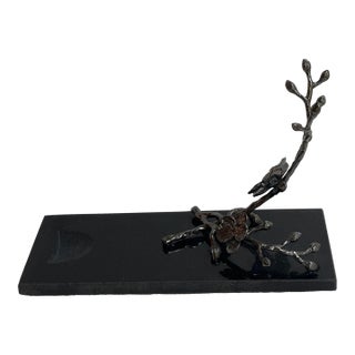 1990s Michael Aram Black Granite Orchid Branch Wine Bottle Caddy Rest For Sale