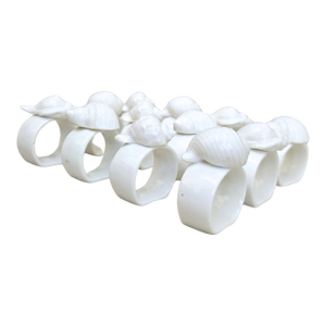 Set of 12 Vintage Knobler Bone China Shell Napkin Rings – Coastal White Ceramic - 1980s
