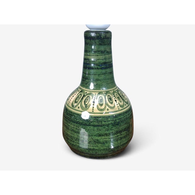 1976 Swedish Modern, Table Lamp, Green Glazed Stoneware, Crochet Shade For Sale - Image 9 of 12