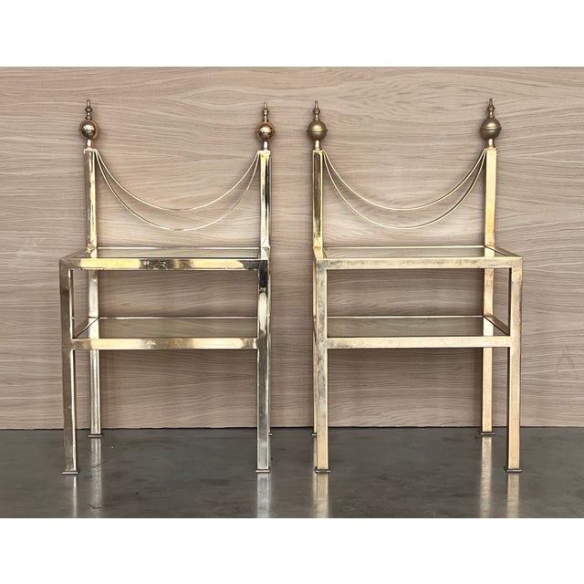 Pair of Midcentury Italian Bronze and Glass With Nightstands With Crest For Sale - Image 4 of 6