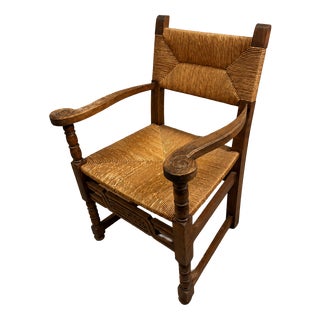 Rustic Rush-Woven Wooden Armchair, 1970s For Sale