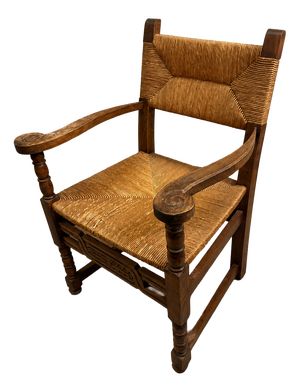 Rustic Rush-Woven Wooden Armchair, 1970s