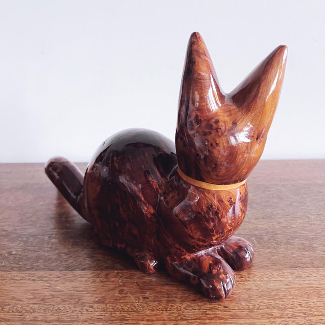 1970s Vintage Carved and Polished Burl Wood Cat Figurine For Sale - Image 5 of 5