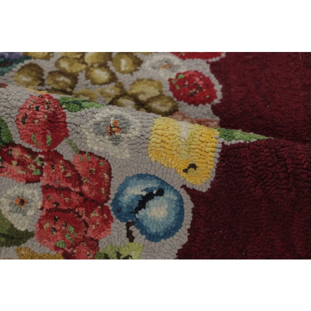 Traditional Antique Hooked Rug With Fruit Wreath on Burgundy Field & Vine Border - Rug & Kilim For Sale - Image 3 of 5