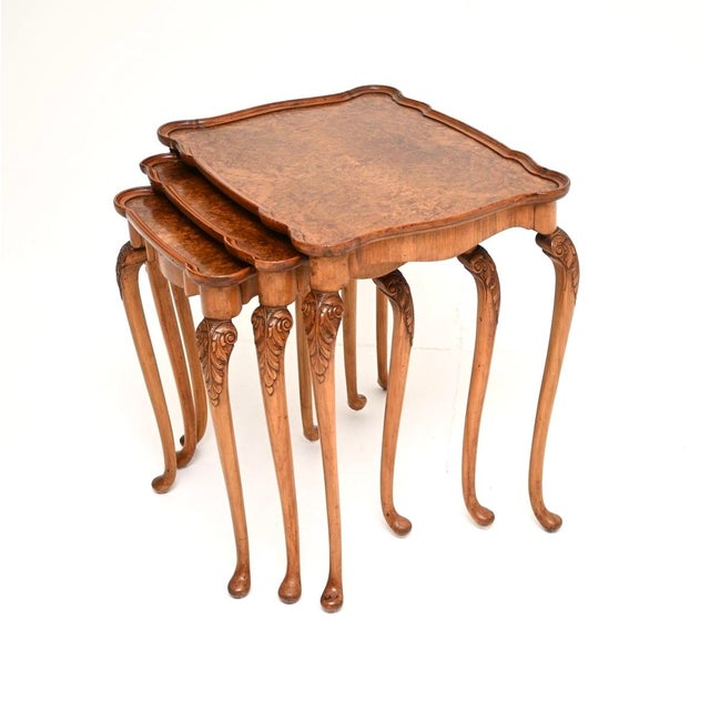 Antique Burr Walnut Nest of Tables, 1930, Set of 3 For Sale - Image 4 of 11