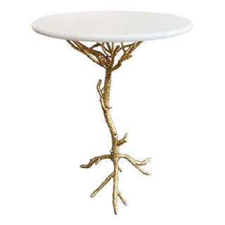 White Quartz & Gilt Metal Cocktail Table For Sale