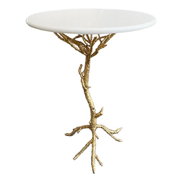White Quartz & Gilt Metal Cocktail Table For Sale