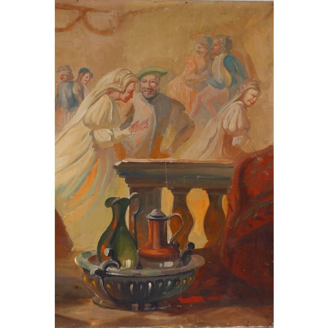 Textile 1920s "Tudors in Love" Figurative Oil Painting For Sale - Image 7 of 11