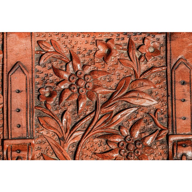 Stunning Hand Carved Antique Victorian Wood Trunk Box Floral Keepsake Casket Home Decor For Sale - Image 4 of 14