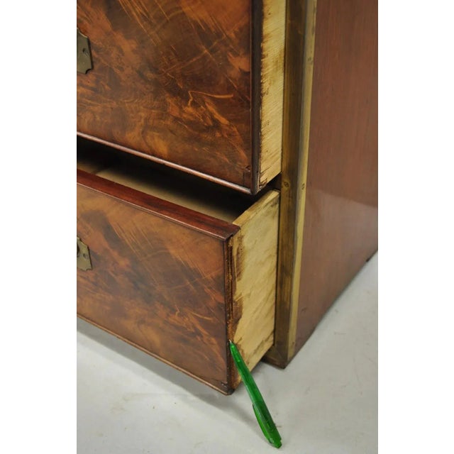 Brown Antique English 4 Drawer Brass Banded Burr Walnut Campaign Chest Dresser For Sale - Image 8 of 15