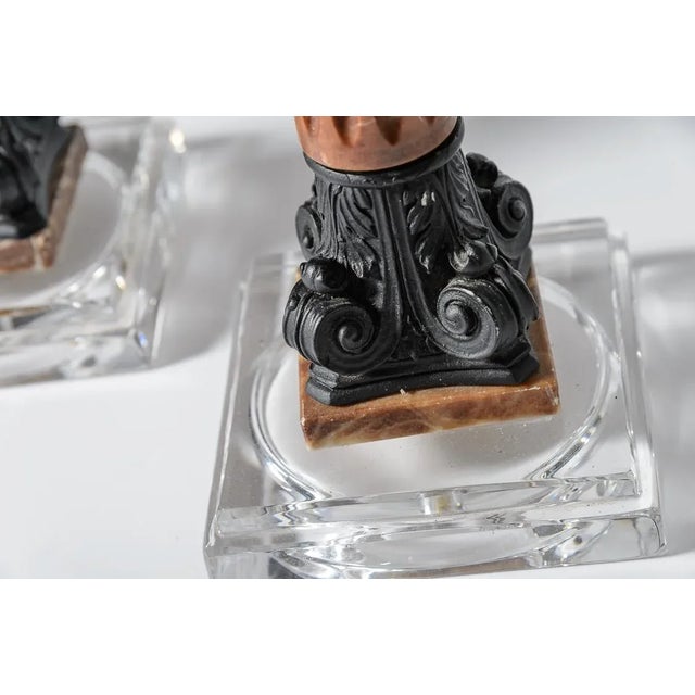 French Antique Pair of Column Marble & Glass Candlesticks/Candleholders For Sale - Image 9 of 13