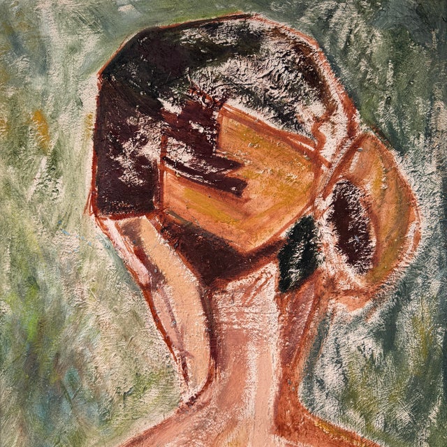 Tan Unsigned Abstract Oil Painting of a Woman From Behind For Sale - Image 8 of 12