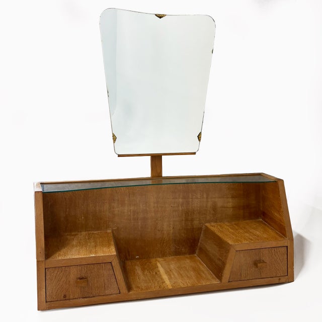 Italian hanging console table in bleached ashwood, mirrored and cut glass. Italy, 1950s.