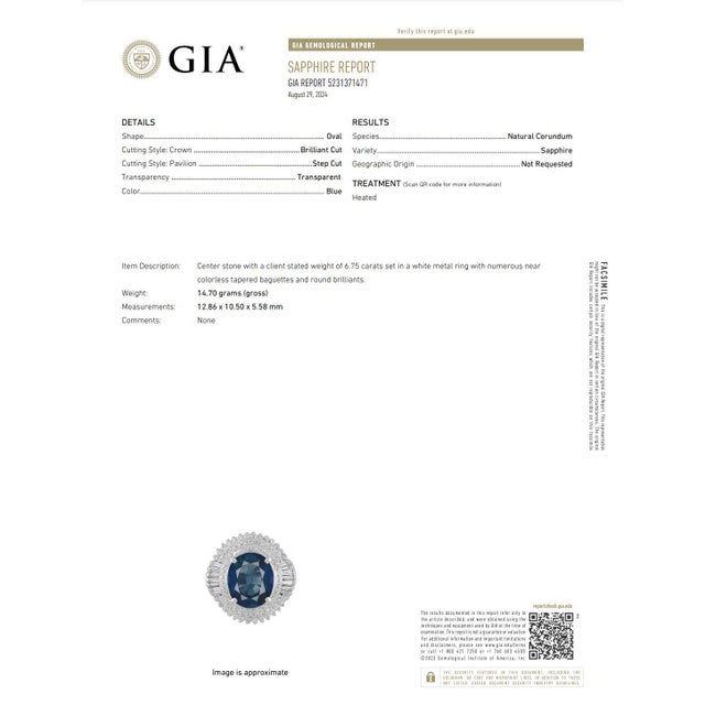 Gia Certified 6.75 Carat Oval Blue Sapphire and Diamond Ballerina Ring Size 7 For Sale - Image 9 of 9