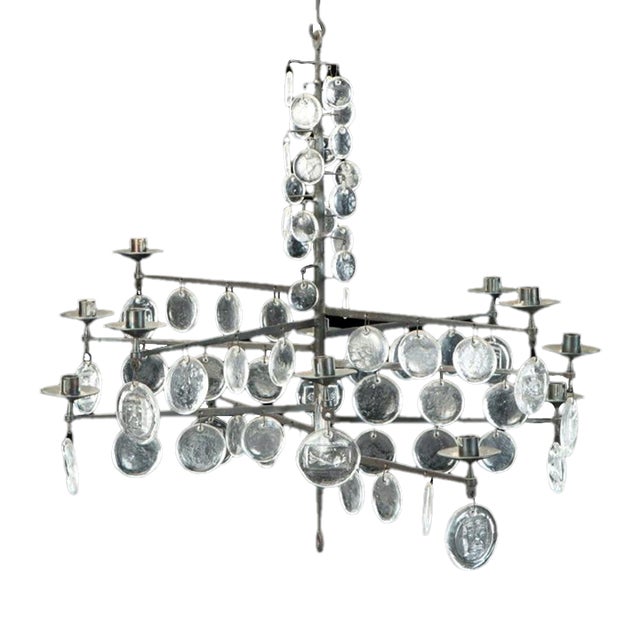 Mid Century Chandelier by Erik Höglund for Kosta Boda For Sale