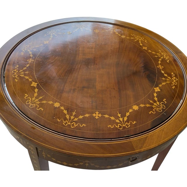 Mid 19th Century Antique Rare English Sheraton Revival Mahogany & Marquetry Circular Pivoting-Center Games Table 19th Century For Sale - Image 5 of 12