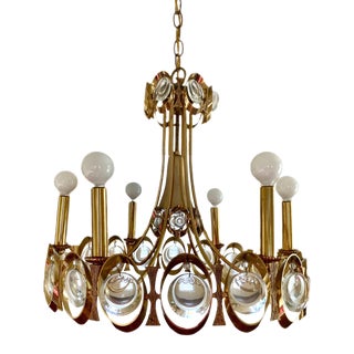 1960s Gold Gilt, Brass, and Crystal Chandelier by Palwa For Sale