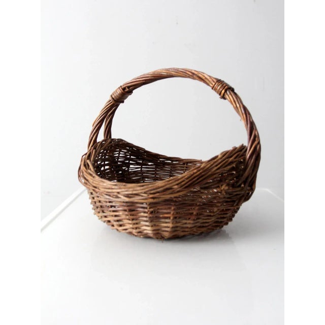 Brown Vintage Wicker Harvest Basket For Sale - Image 8 of 12