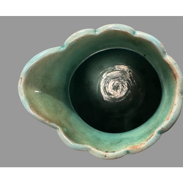 Late 19th Century Antique Victorian Majolica 7.5" Pitcher With Heron Flying Over a Pond Setting For Sale - Image 5 of 12