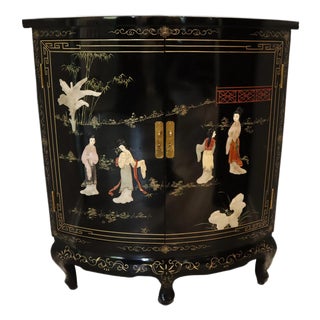 Black Lacquer Chinese Corner Cabinet With Inlaid Stone For Sale