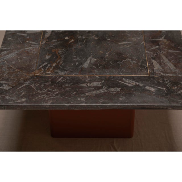 Stone Coffee Table in Fossil Marble and Orange Lacquer, 1970s For Sale - Image 7 of 16