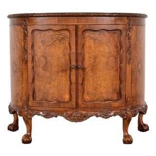 Romweber Chippendale Burl Wood Demilune Cabinet or Console Table, Circa 1920s For Sale