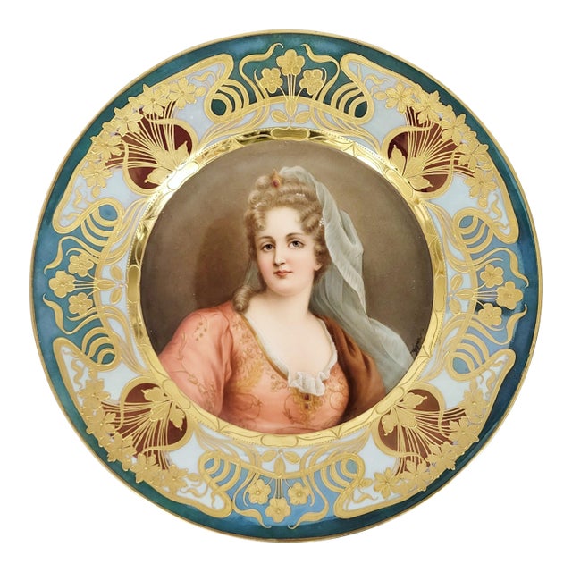 19th C Austrian Royal Vienna Porcelain Portrait Plate of Duchesse De Bourgogne by Wagner For Sale