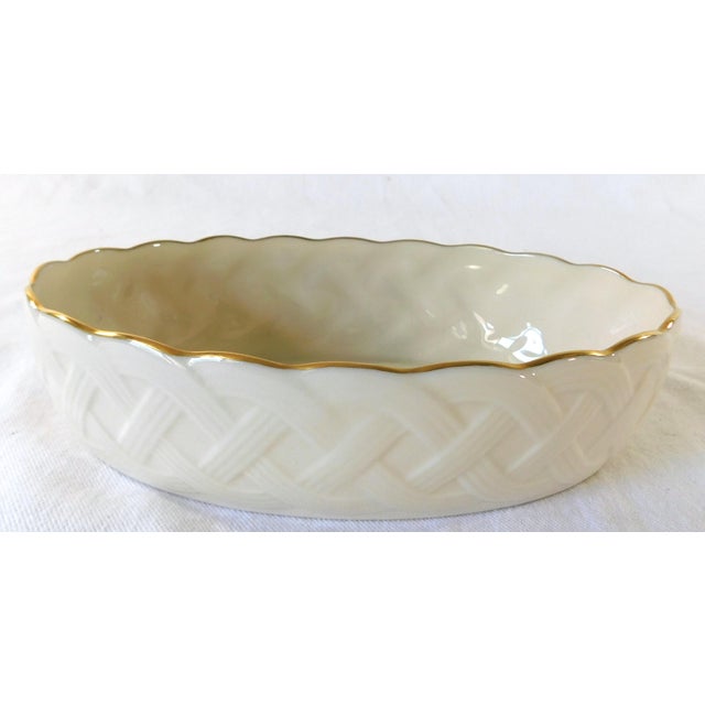Lenox Late 20th Century Lenox Ivory & Gold Trim Basket Weave Oval Serving Bowl For Sale - Image 4 of 7