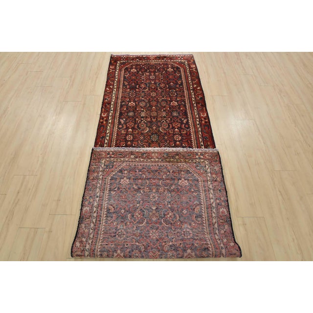 Hamedan Runner 3’4” X 10′ Blue Wool Semi-Antique Tribal Hand-Knotted Rug For Sale - Image 13 of 14