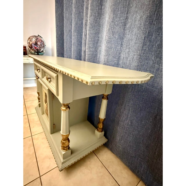 1973 Thomasville Server, Entryway, Buffet, Bar, Equestrian Themed, Sage Green For Sale - Image 11 of 12