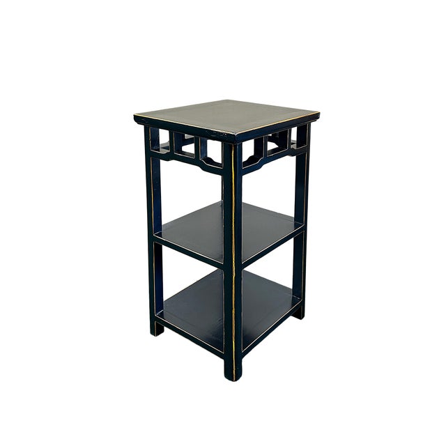 Black Oriental Black Lacquer Rectangular Wood Plant Stand Pedestal Table For Sale - Image 8 of 10