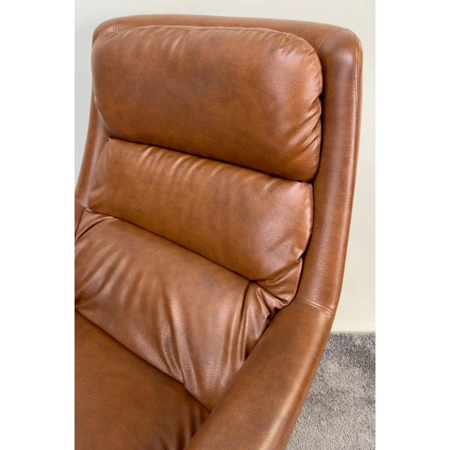 Swedish Mid Century Modern Brown Faux Leather Lounge Chair & Ottoman For Sale - Image 9 of 12