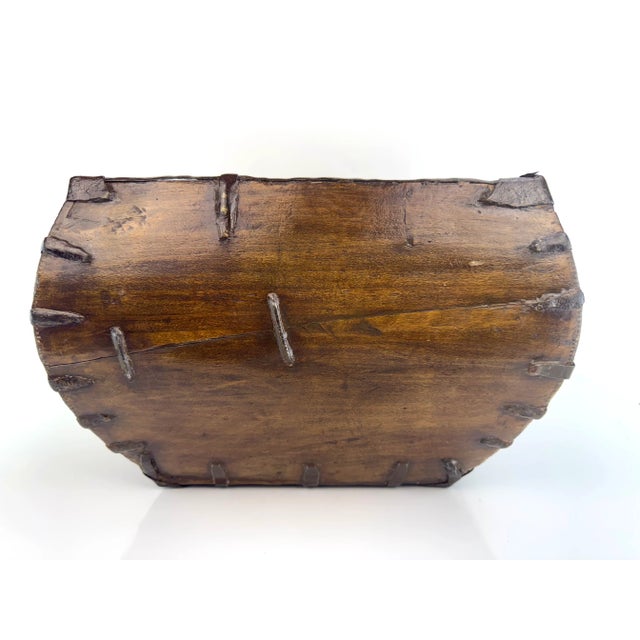 Brown 19th Century Antique Chinese Hand-Hewn Wood Rice Measure With Forged Iron Strapwork For Sale - Image 8 of 18