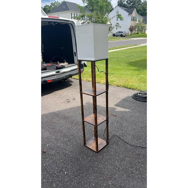 Modern Dark Wood 3-Tier Shelf Floor Lamp For Sale - Image 4 of 5